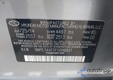 2015 Hyundai Sonata Sport из США, поврежденный, VIN 5NPE34AF0FH046821